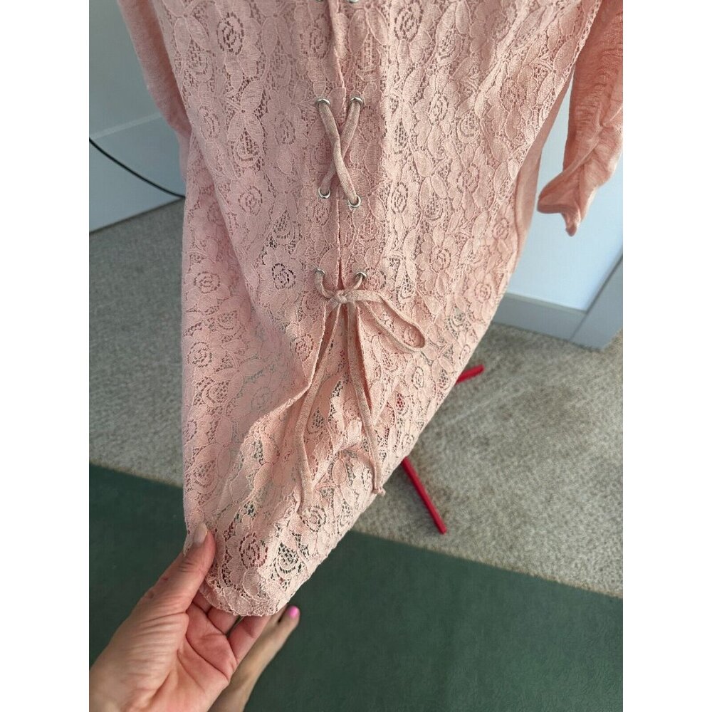 August silk Open Front Pink Salt Cardigan Lace Back Sz M New - Picture 3 of 9